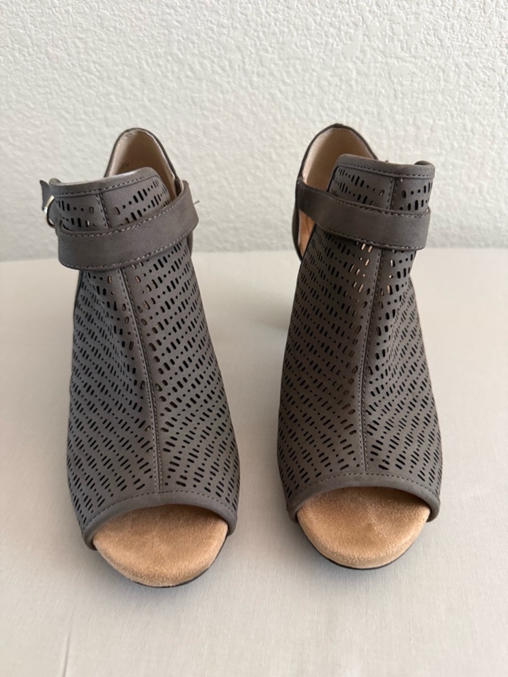 Giani Bernini Charcoal Gray Laser-Cut Peep-Toe Ankle Booties